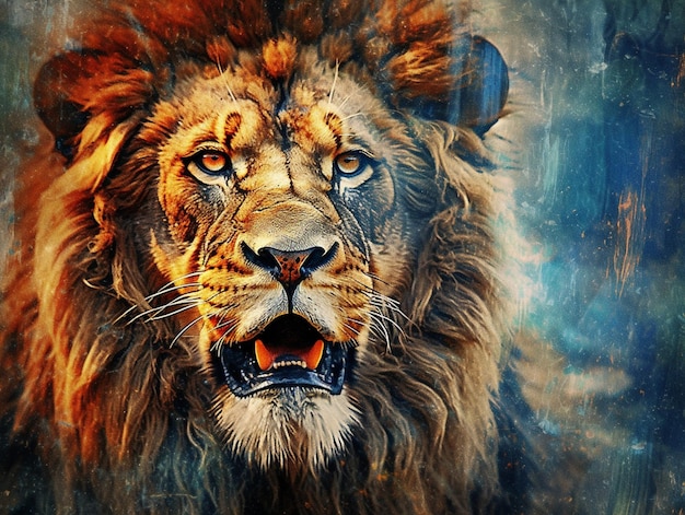 Ein Löwe mit blauem Hintergrund und blauem Hintergrund