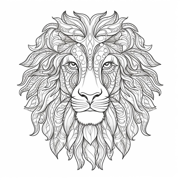 ein Löwenkopf mit einem Muster auf dem Gesicht generativ ai
