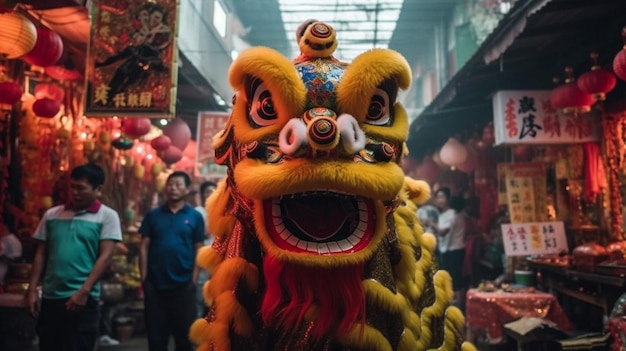 Ein Löwentanz auf einem chinesischen Festival