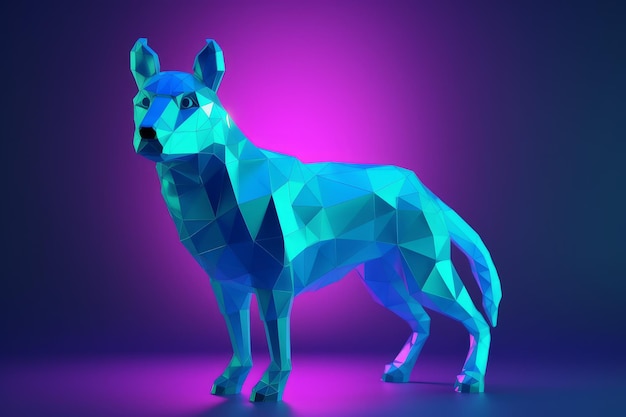 Ein Low-Poly-Hund mit violettem Hintergrund.