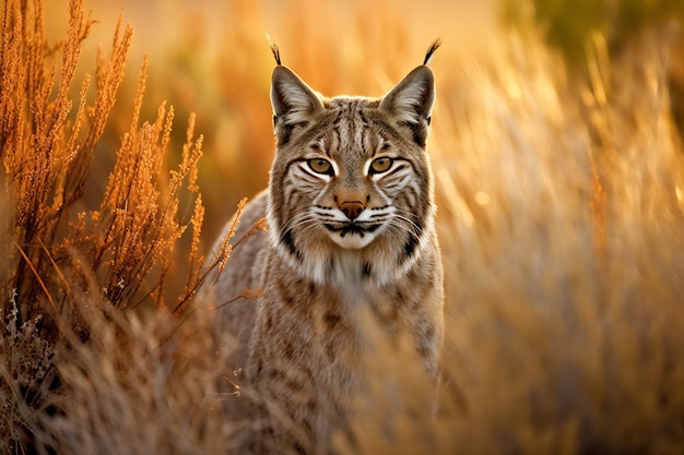 Ein Luchs in einem Feld mit hohem Gras