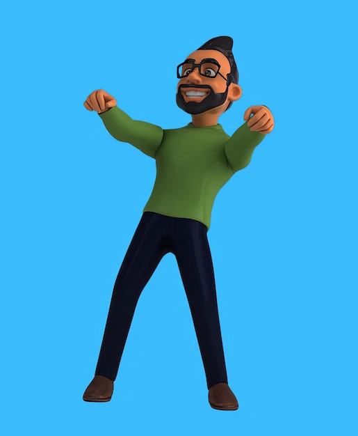 Ein lustiger 3D-Cartoon-Mann tanzt