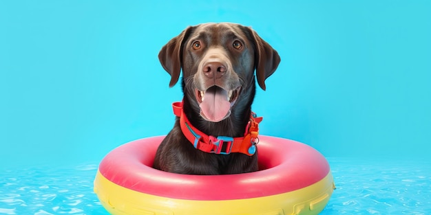 Ein lustiger Hund entspannt sich in einem Pool, schwebt im Wasser, Sommerkonzept, Liebesliebe, Freundschaft.