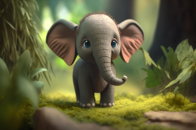 Ein lustiger kleiner Elefant, der durch den Dschungel wandert