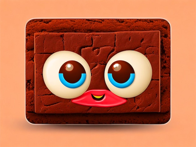 ein lustiges quadratisches Brownie-Logo mit großen Augen und einer Erdbeere im Kopf erstellen Foto herunterladen