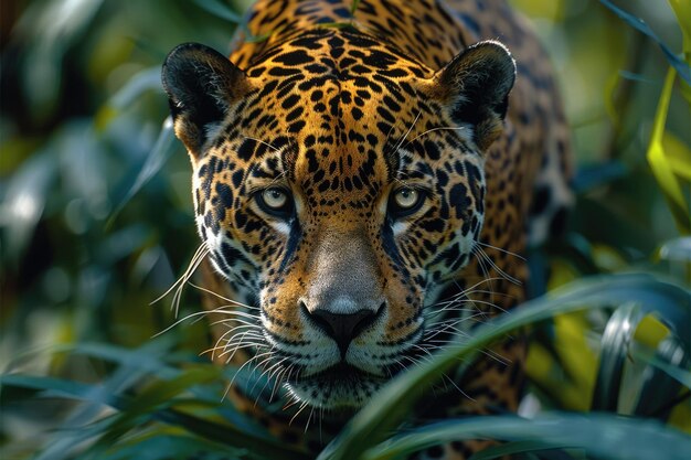 Ein mächtiger Jaguar, der durch den Dschungel stürzt
