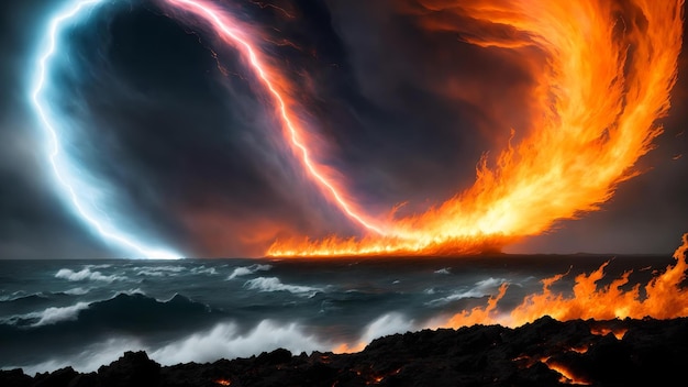 Ein mächtiges Naturphänomen, bei dem Feuer und Wasser aus dem Ozean ausbrechen
