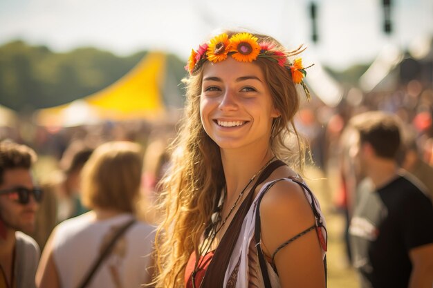 Foto ein mädchen auf dem festival