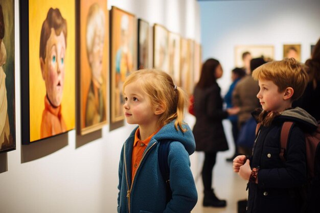 Ein Mädchen betrachtet ein Gemälde mit dem Titel „Der Künstler“
