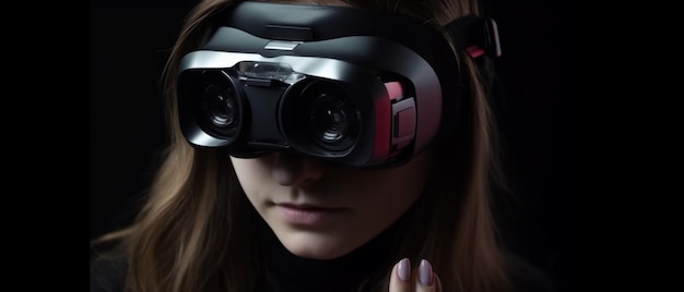 Ein Mädchen, das ein VR-Box-Meta-Vers-Konzept trägt