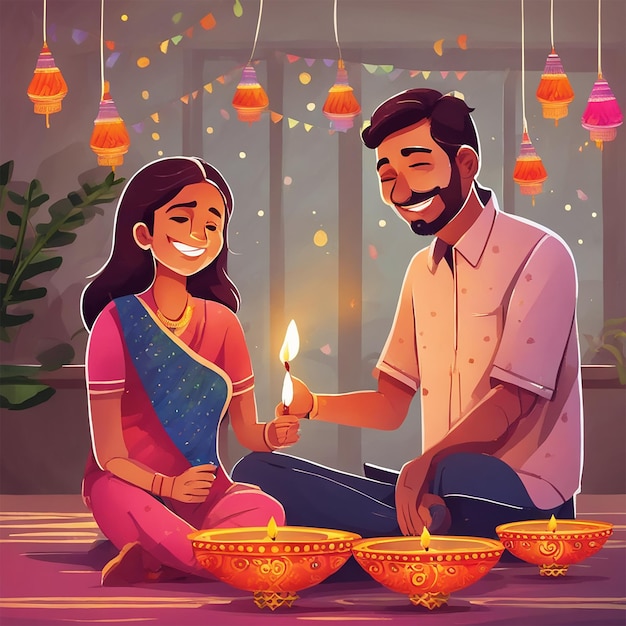 ein Mädchen feiert Deepavali mit ihrem Vater und ihrer Mutter