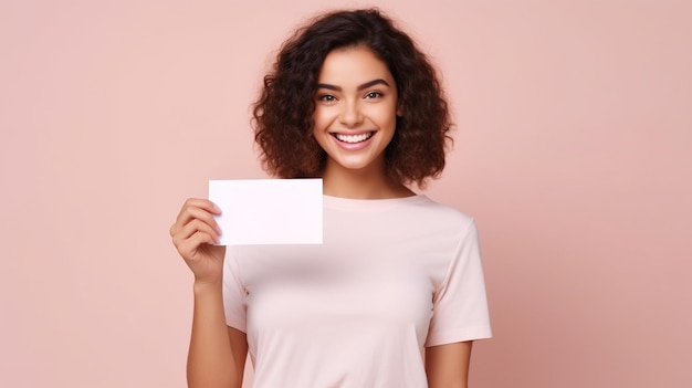 Foto ein mädchen hält ein weißes blatt in der hand