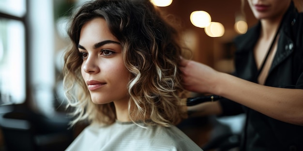 ein Mädchen in einem Friseur, das sich die Haare macht Generative KI