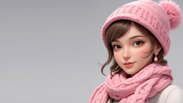 Ein Mädchen in einem rosa Hut und Schal mit einem Kopierraum