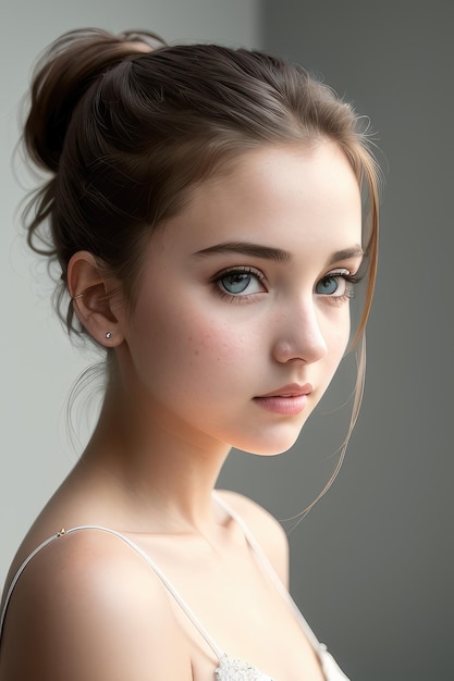 Ein Mädchen mit blauen Augen und einem weißen Kleid