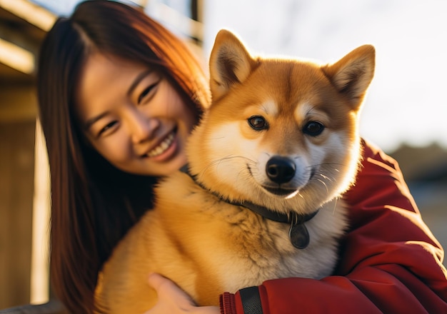 ein Mädchen mit einem Hund Das Konzept der generativen KI von Haushunden