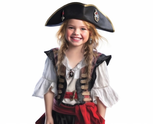 Ein Mädchen mit einem Piratenhut und einem rot-schwarzen Piratenhut