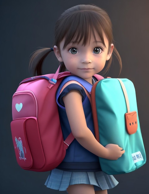 Ein Mädchen mit einem rosa Rucksack und einem blauen Rucksack