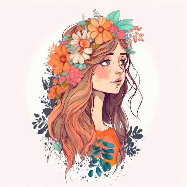Ein Mädchen mit einer Blumenkrone auf dem Kopf