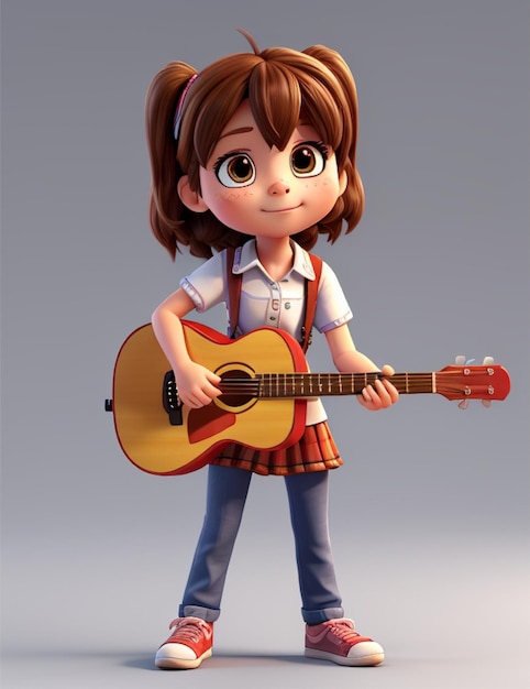 ein Mädchen mit einer Gitarre und eine Gitarre vor ihr