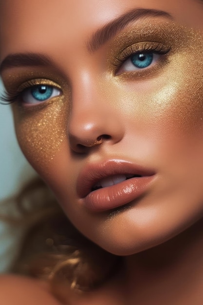Ein Mädchen mit goldenen Augen und goldenem Make-up