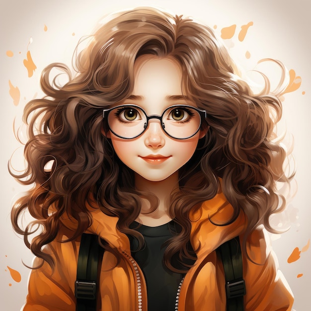 Ein Mädchen mit langen lockigen Haaren und Brille trägt eine Jacke mit Brille.