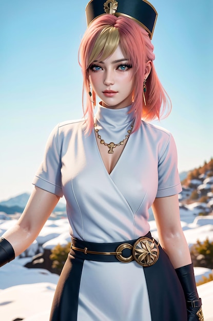 Ein Mädchen mit rosa Haaren und einer Halskette