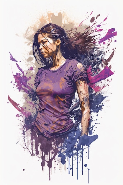 Ein Mädchen mit violettem T-Shirt Eine digitale Illustration des Aquarells