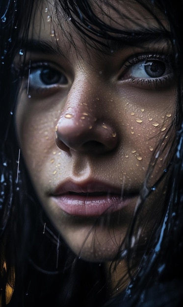 Ein Mädchen mit Wassertropfen im Gesicht