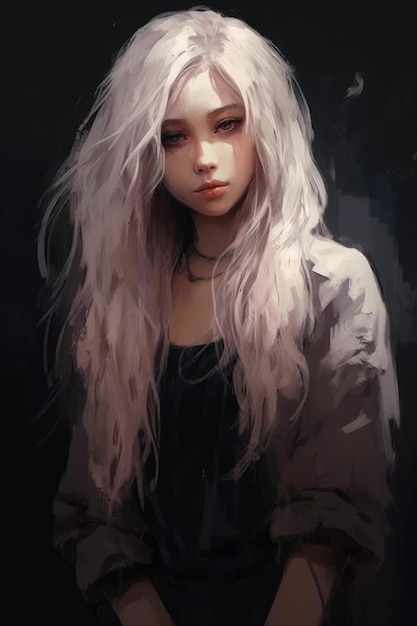 Ein Mädchen mit weißen Haaren und einer schwarzen Jacke