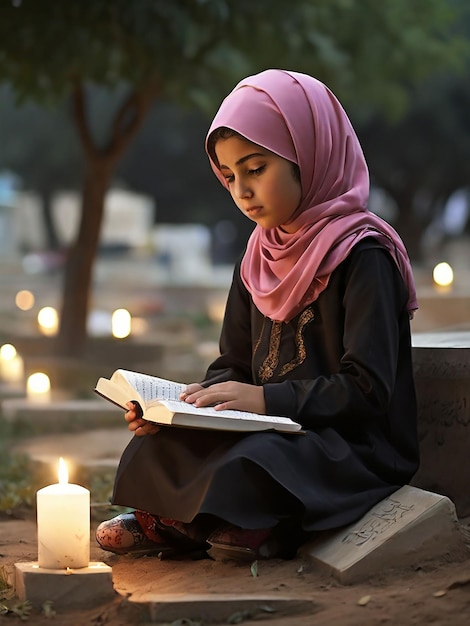 Ein Mädchen rezitiert den Koran vor dem Grab ihrer Mutter