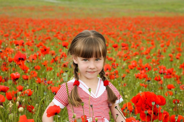 Ein Mädchen sammelt Mohnblumen