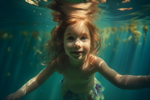 Ein Mädchen schwimmt unter Wasser