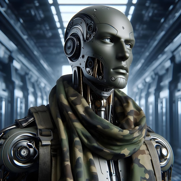 Foto ein männlicher android-roboter aus mattem olivfarbenem titan