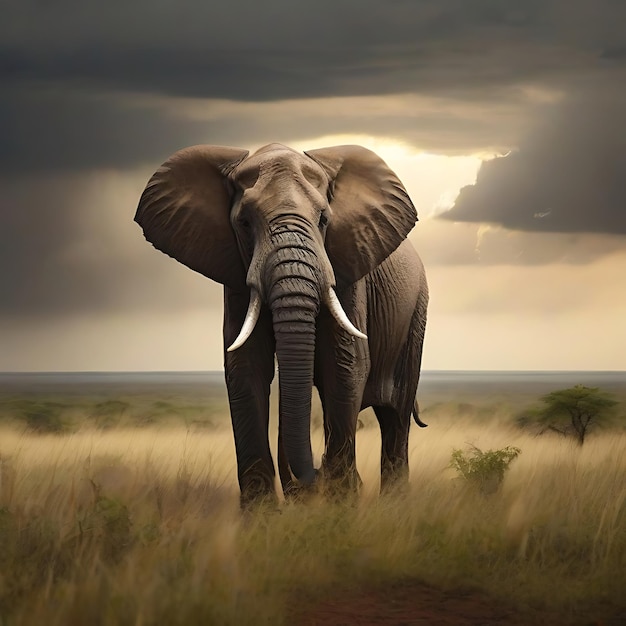 ein männlicher Elefanten mit großem Stachelbein