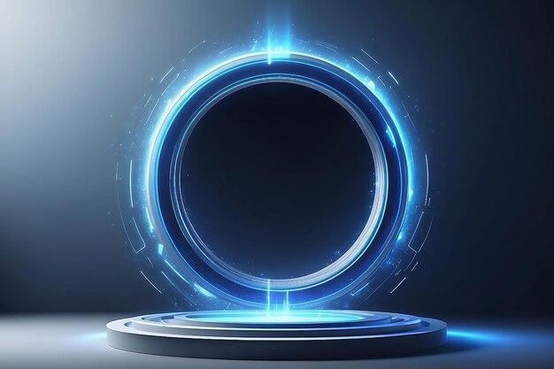 Ein magisches blaues Portal auf einem isolierten Hintergrund glühende blaue Ringe glühende futuristische Elemente Hologramm