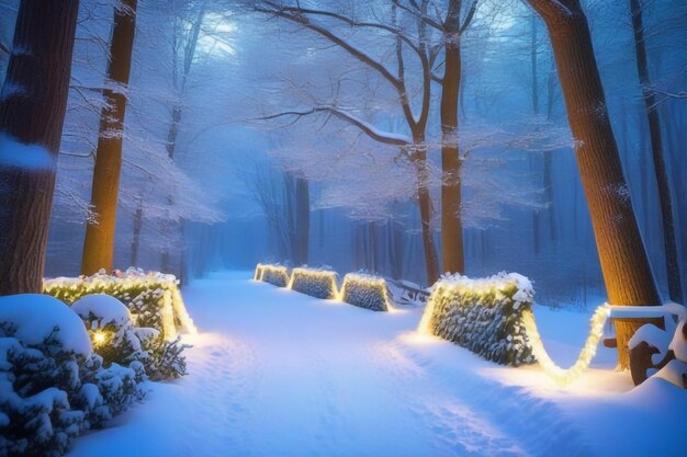 Ein magisches Winterwunderland mit einem verzauberten Schneewald