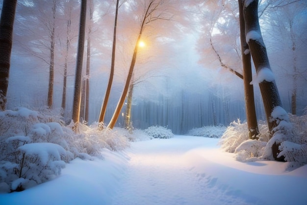 Foto ein magisches winterwunderland mit einem verzauberten schneewald