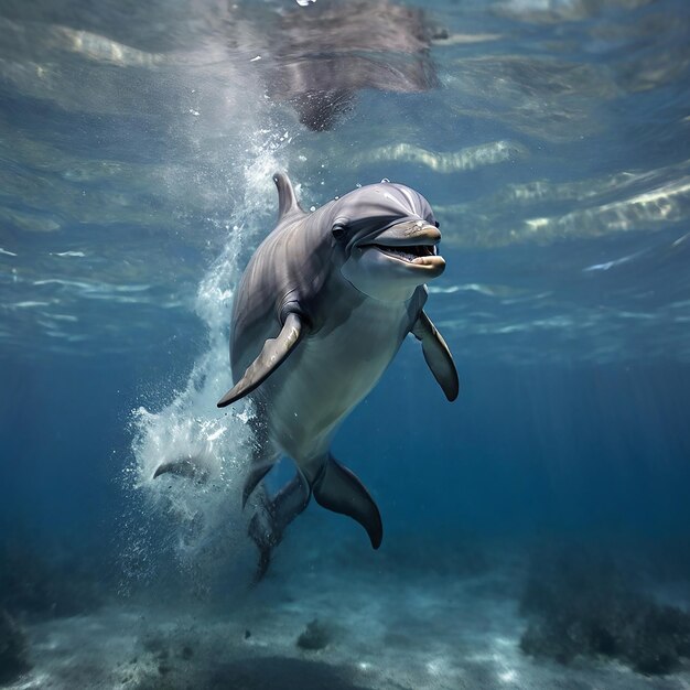 Foto ein majestätischer delfin springt spielerisch in der tiefblauen unterwasserwelt