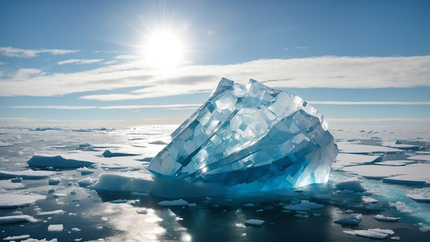 Ein majestätischer Eisberg, beleuchtet von den Sonnenstrahlen, der im eisigen arktischen Meer schwimmt. Ai-Bild