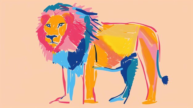 Foto ein majestätischer löwe steht hoch in der savanne. seine lebendigen farben spiegeln die schönheit des afrikanischen sonnenuntergangs wider.