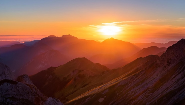 Foto ein majestätischer sonnenuntergang über den bergen