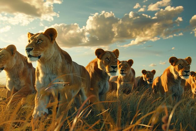 Ein majestätischer Stolz von Löwen auf den afrikanischen Ebenen oc
