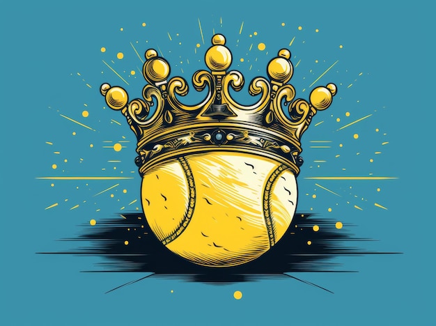 Ein majestätischer Tennisball mit einer goldenen Krone, der auf einzigartige Weise königlich und spielerisch erscheint