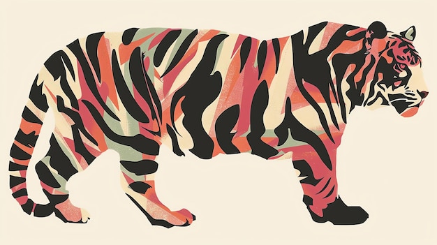 Ein majestätischer Tiger mit einem einzigartigen und farbenfrohen Muster auf seinem Fell sieht aus wie ein wandelndes Kunstwerk