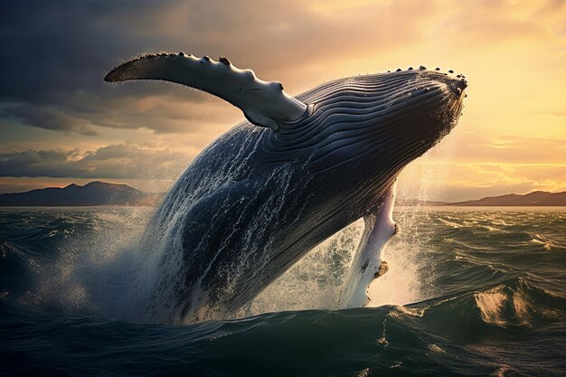 Ein majestätischer Wal, der in den offenen Ozean eindringt
