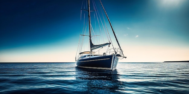 Ein majestätisches Luxus-Segelboot, das durch ruhige Gewässer gleitet und die Essenz eines sonnenbeschienenen Sommerurlaubs verkörpert
