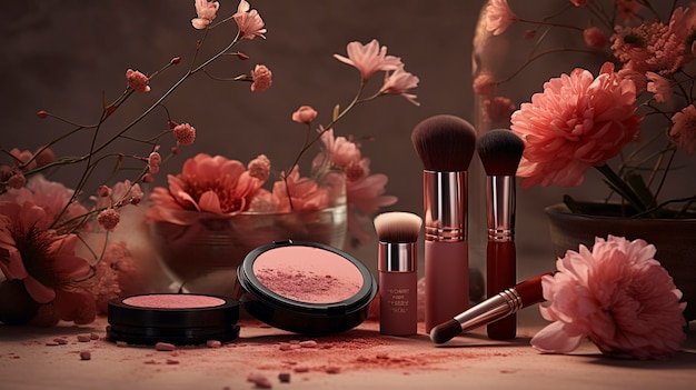 ein Make-up-Set mit Blumen und Make-up