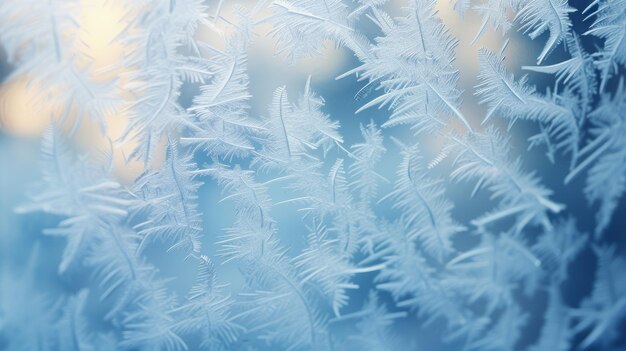 Foto ein makroschuss von frost auf einem fenster mit dem weihnachtsbaum bokeh im hintergrund ki-generierte illustration