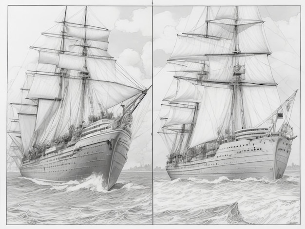 Ein Malbuch für Schiffe, klare Strichzeichnungen ohne Hintergrund